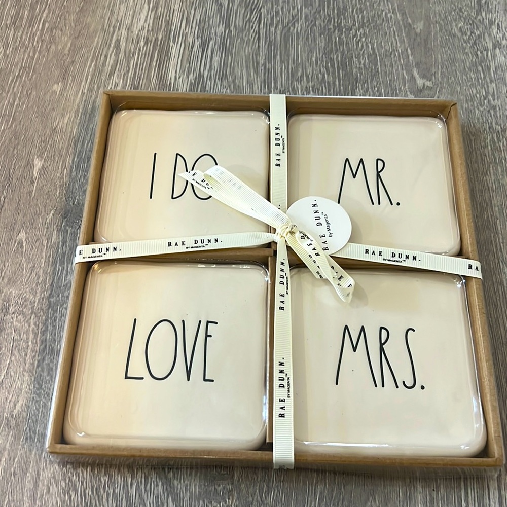 Rae Dunn - Set of four coasters. Bride/Mr/Mrs gift